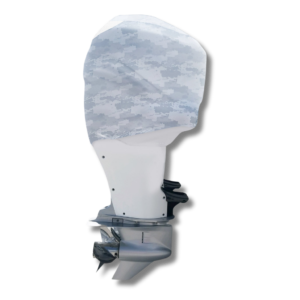 OuterEnvy Grey Digital Camo outboard motor cover on Mercury