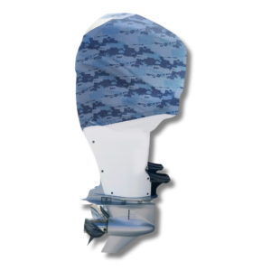 OuterEnvy Blue Digital Camo outboard motor cover on Mercury