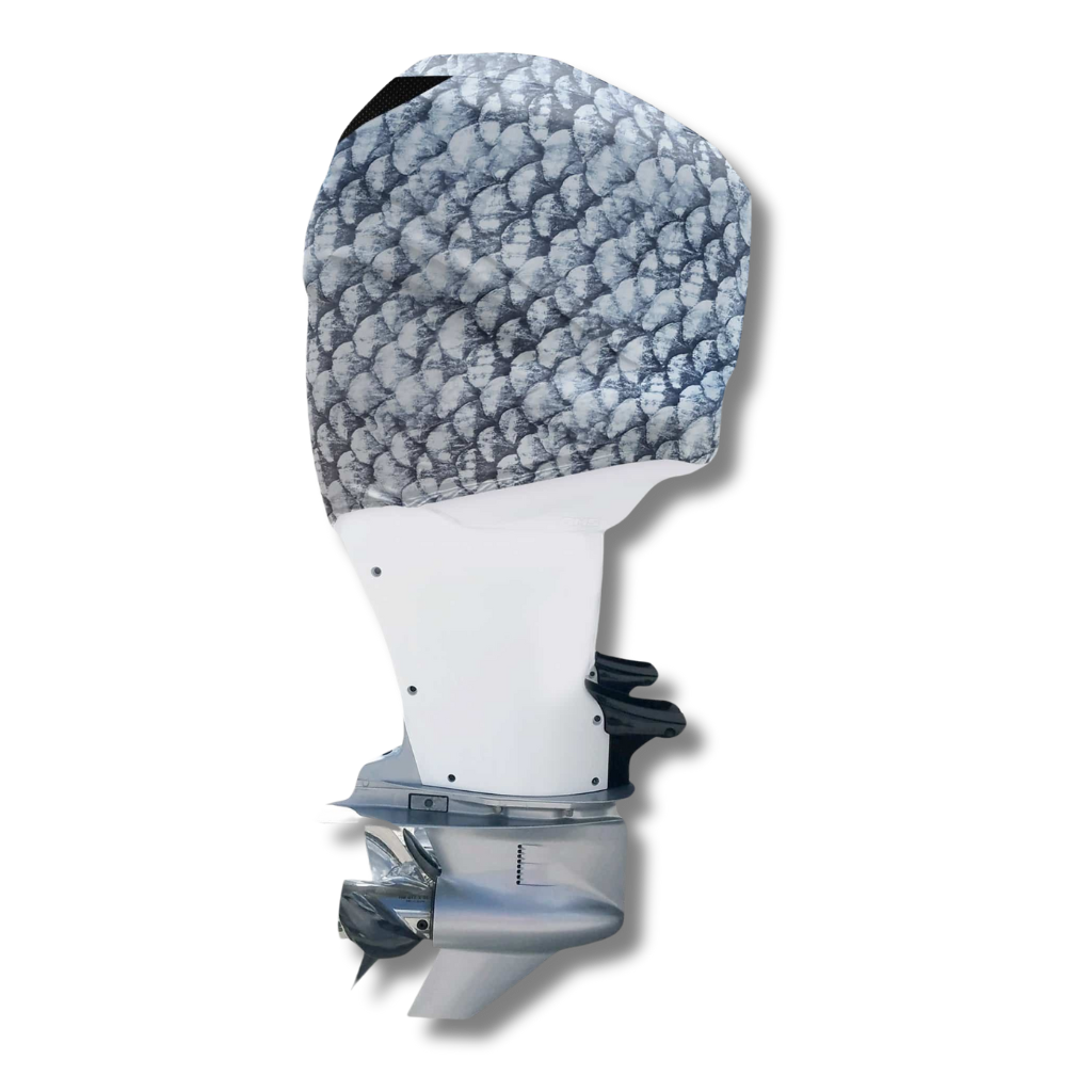 OuterEnvy Grey Fish Scale outboard motor cover on Mercury