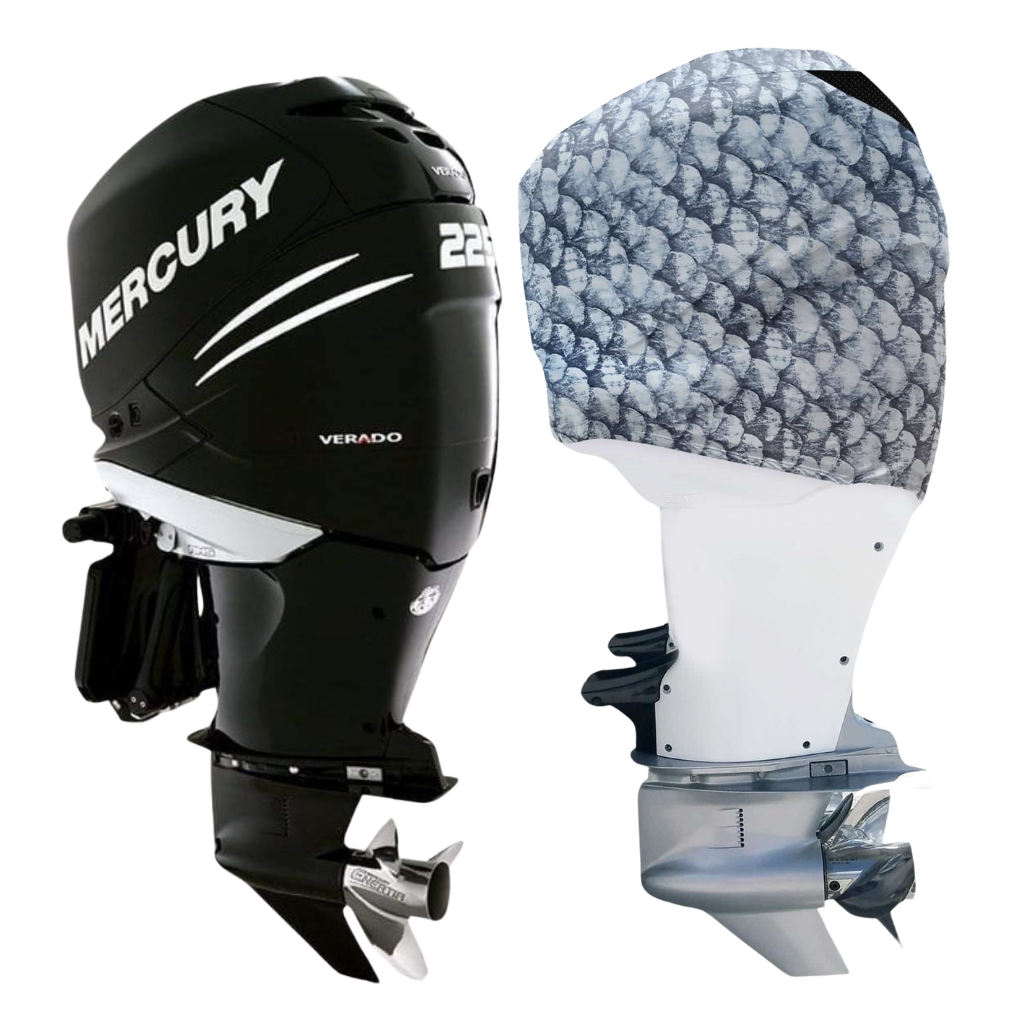 OuterEnvy Grey Fish Scale outboard motor cover on Mercury